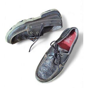 TWISTED X WOMEN'S EMBOSSED FLORAL DRIVING MOCS leather brown lace size 7.5